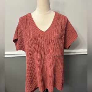 Pol Cozy Knit V-Neck Sweater in Coral